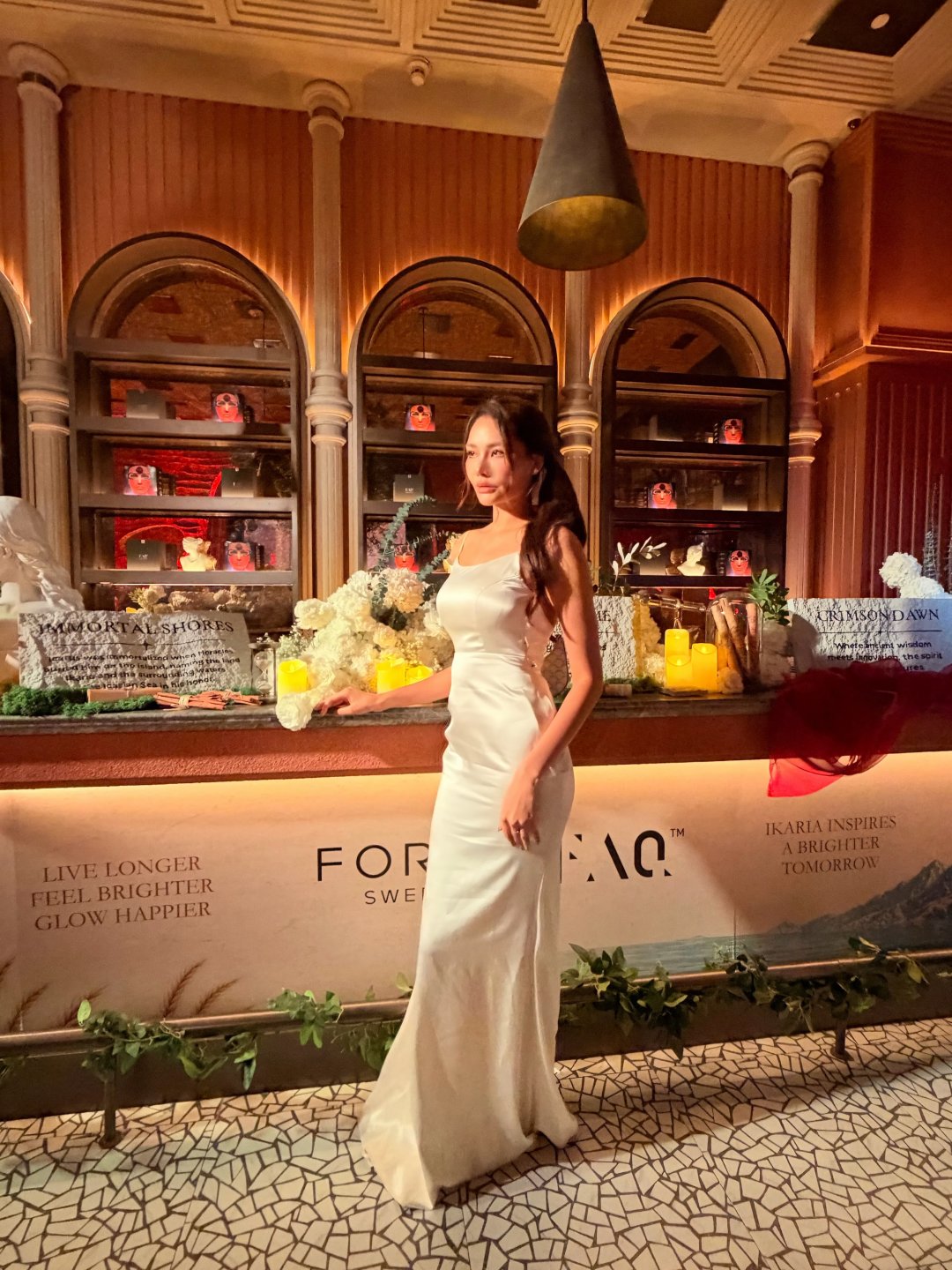 firstwang มิสซูปราเนชั่นแนลไทยแลนด์ 2023 เดรสซาตินขาวรัดรูป งาน FOREO "night of greek goddess" (รูปที่ 3)