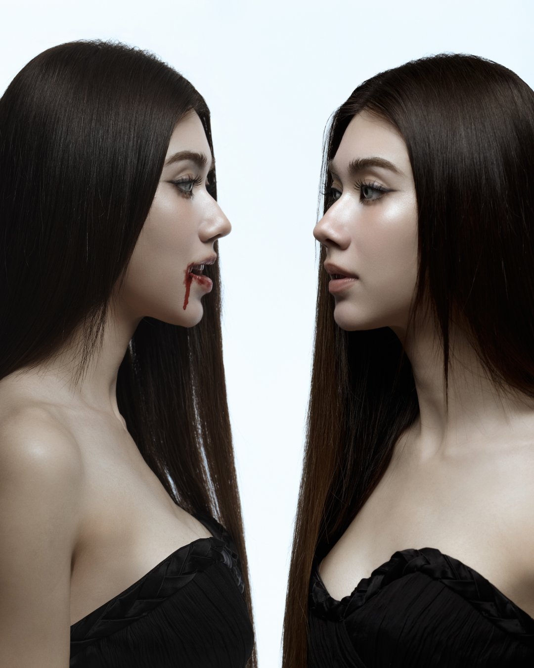 Lorena Schuett ถ่ายแฟชั่นธีมแวมไพร์ "🖤🧛♀️" มินิเดรสเกาะอกดำ เล็บกรงเล็บยาว เลือดมุมปาก (รูปที่ 5)