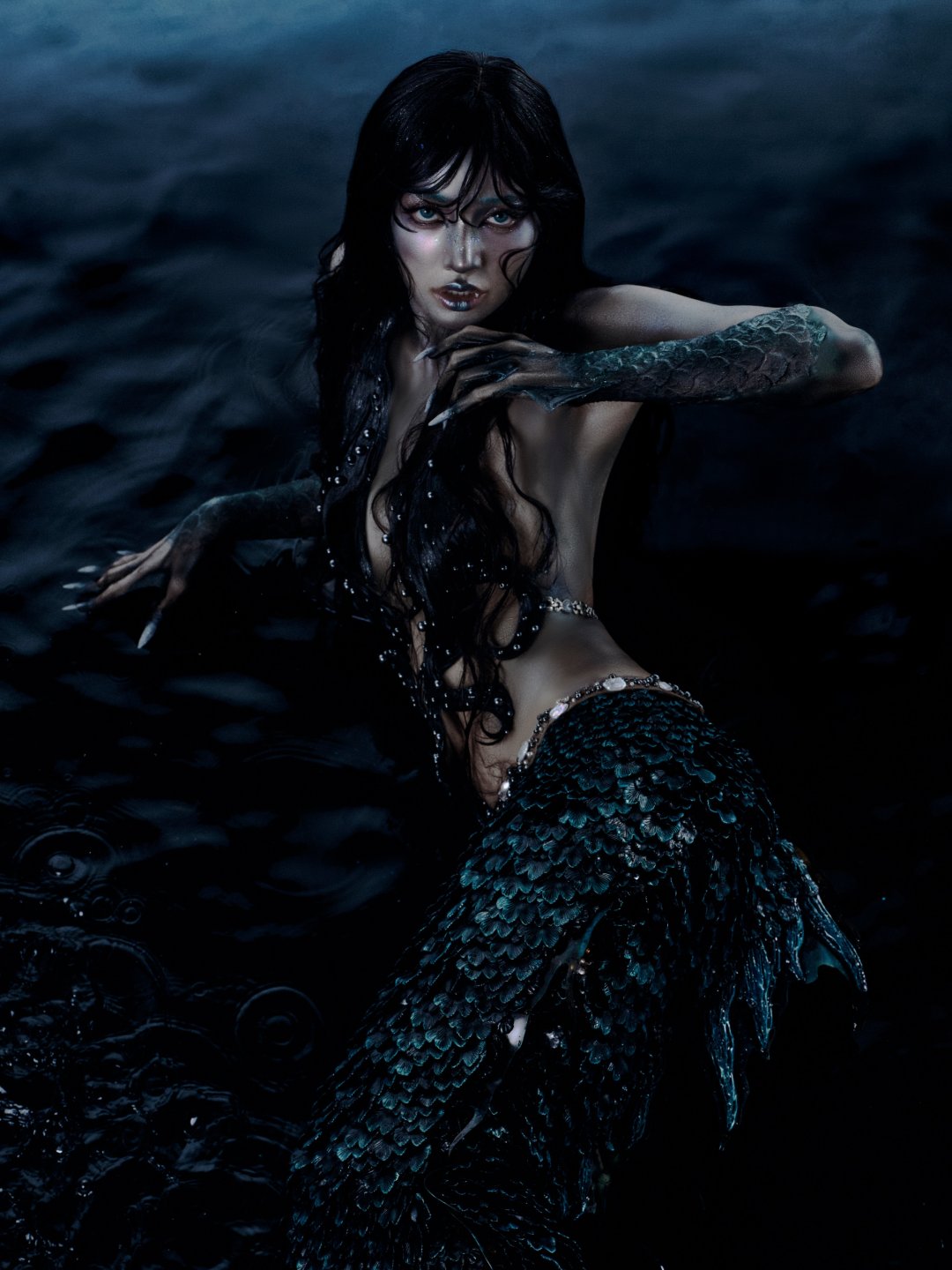 ลิซ่า BLACKPINK "🧜🏻♀️" แปลงร่างนางเงือกดำ บราเกล็ดหนังโชว์เอว หางเงือกเกล็ดเงา โพสกลางน้ำมืด (รูปที่ 4)